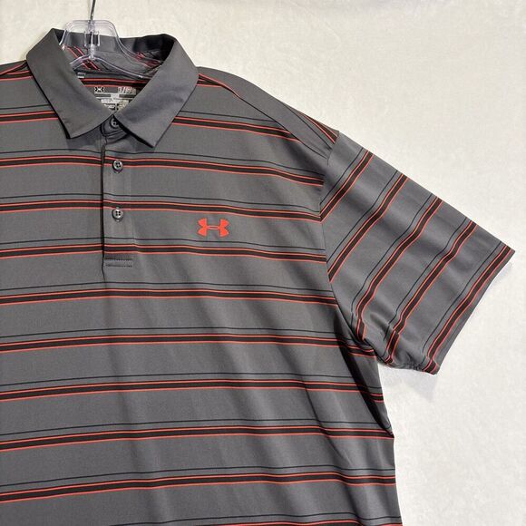 Under Armour Men's Golf Striped Polo Shirt Heatgear Loose Fit Coldblack XL - Picture 5 of 14